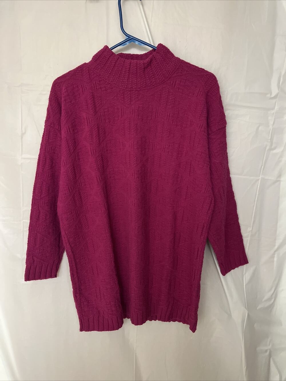 Spunky Womens Sweater One Size Fits All Knit Pullover Boxy Mock Neck Pink VTG